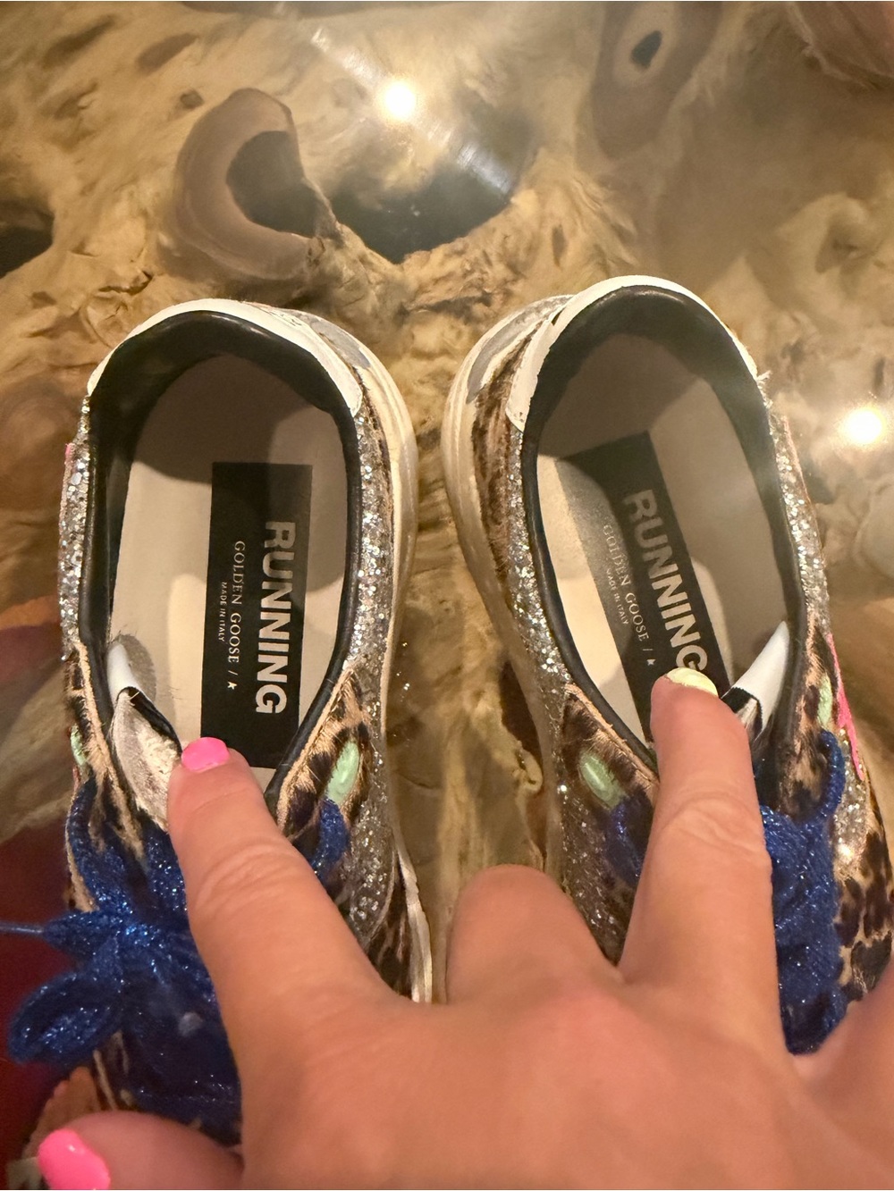 Golden Goose Leopard Print Sneakers with Blue laces and Pink Star! - Picture 3 of 6